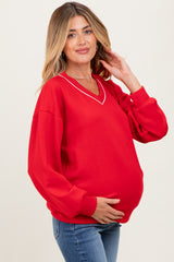 Red V-Neck Maternity Sweatshirt