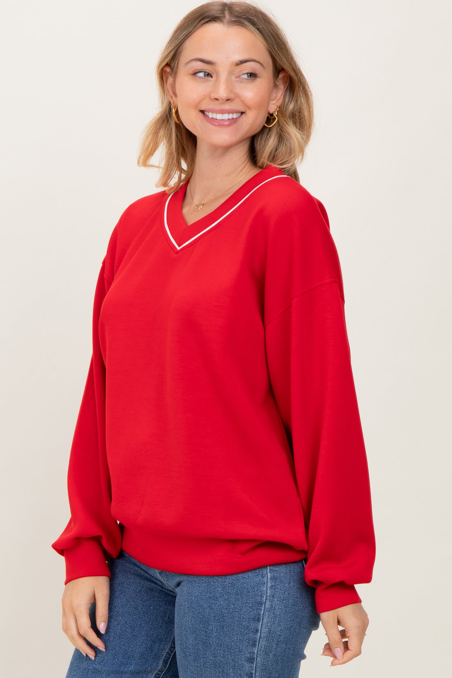 Red V-Neck Sweatshirt