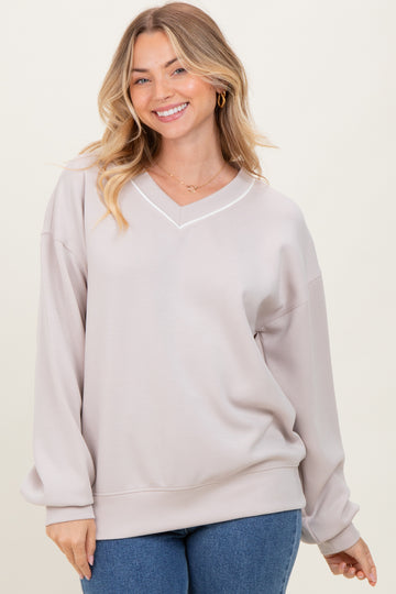 Beige V-Neck Sweatshirt
