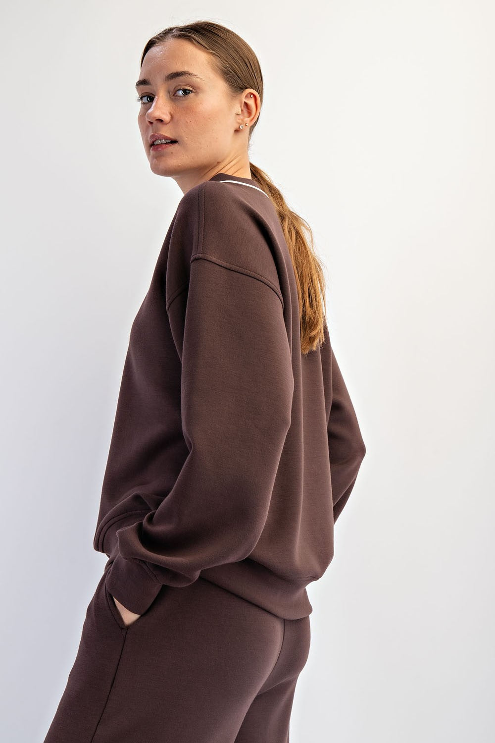 Brown V-Neck Sweatshirt
