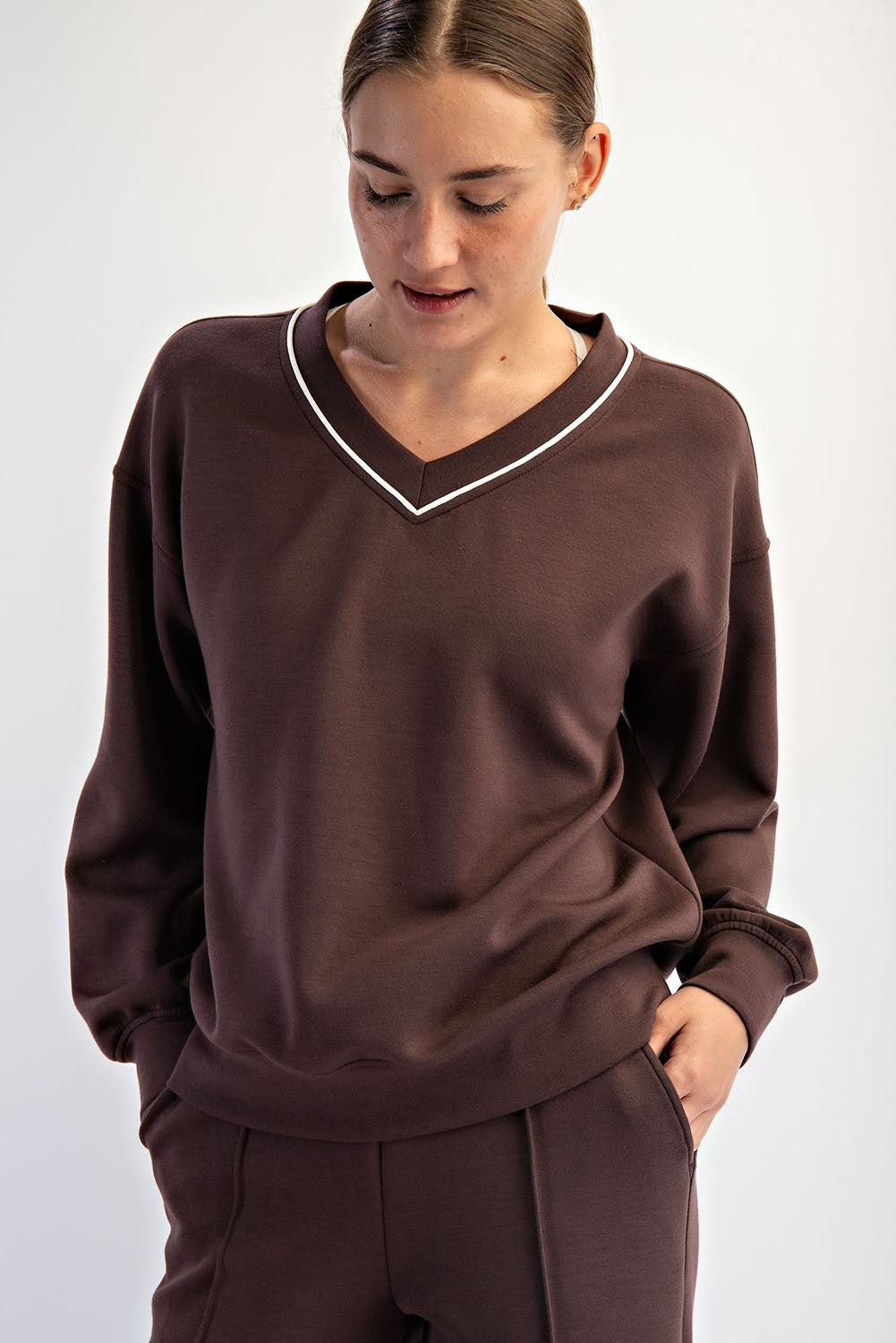 Brown V-Neck Sweatshirt