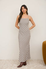 Ivory Plaid Sleeveless Maxi Dress