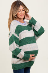 Green Wide Stripe Chunky Knit Maternity Sweater