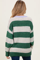 Green Wide Stripe Chunky Knit Maternity Sweater