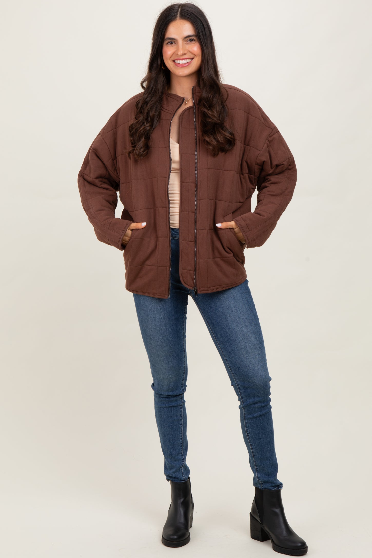Brown Quilted Oversized Jacket
