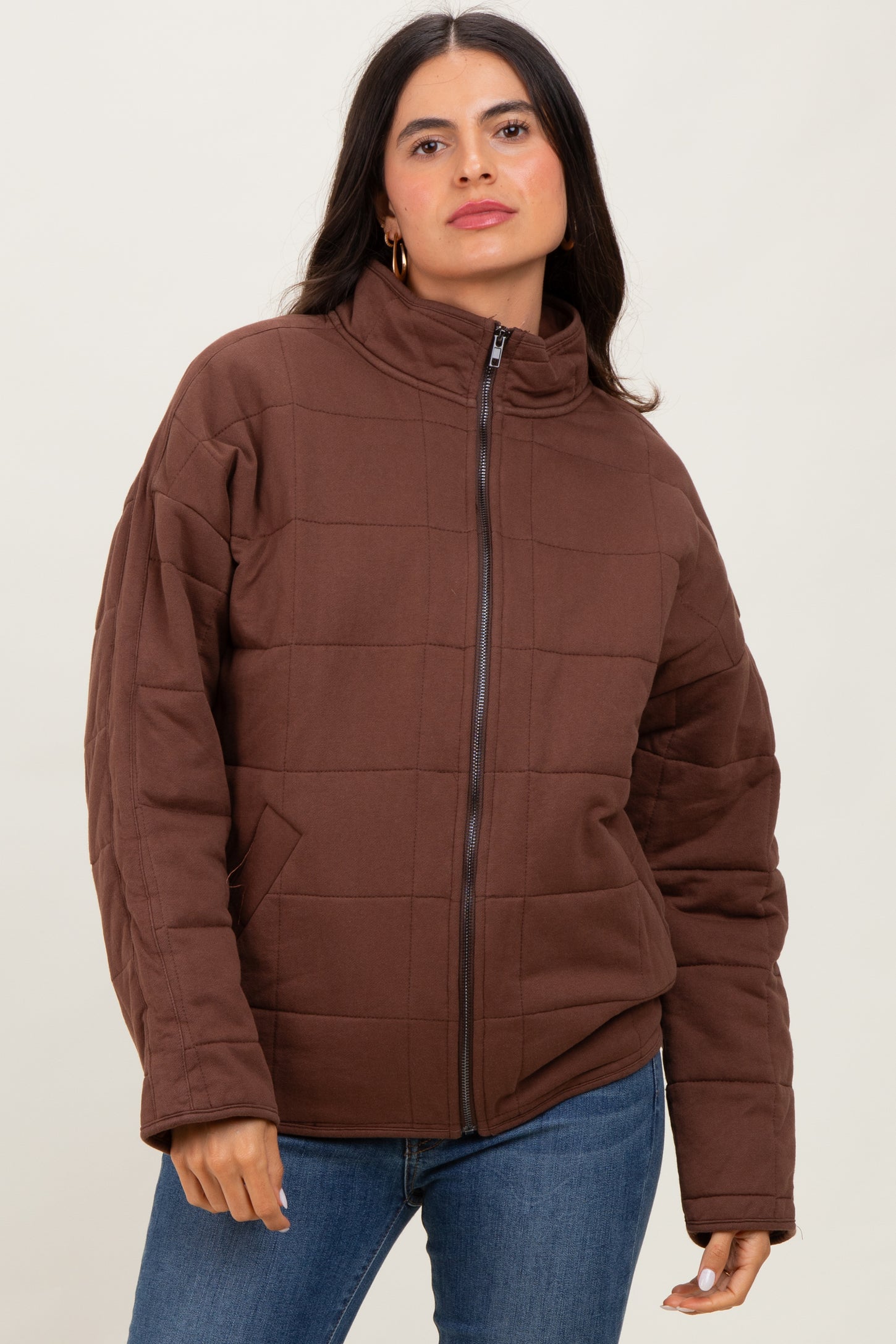 Brown Quilted Oversized Jacket