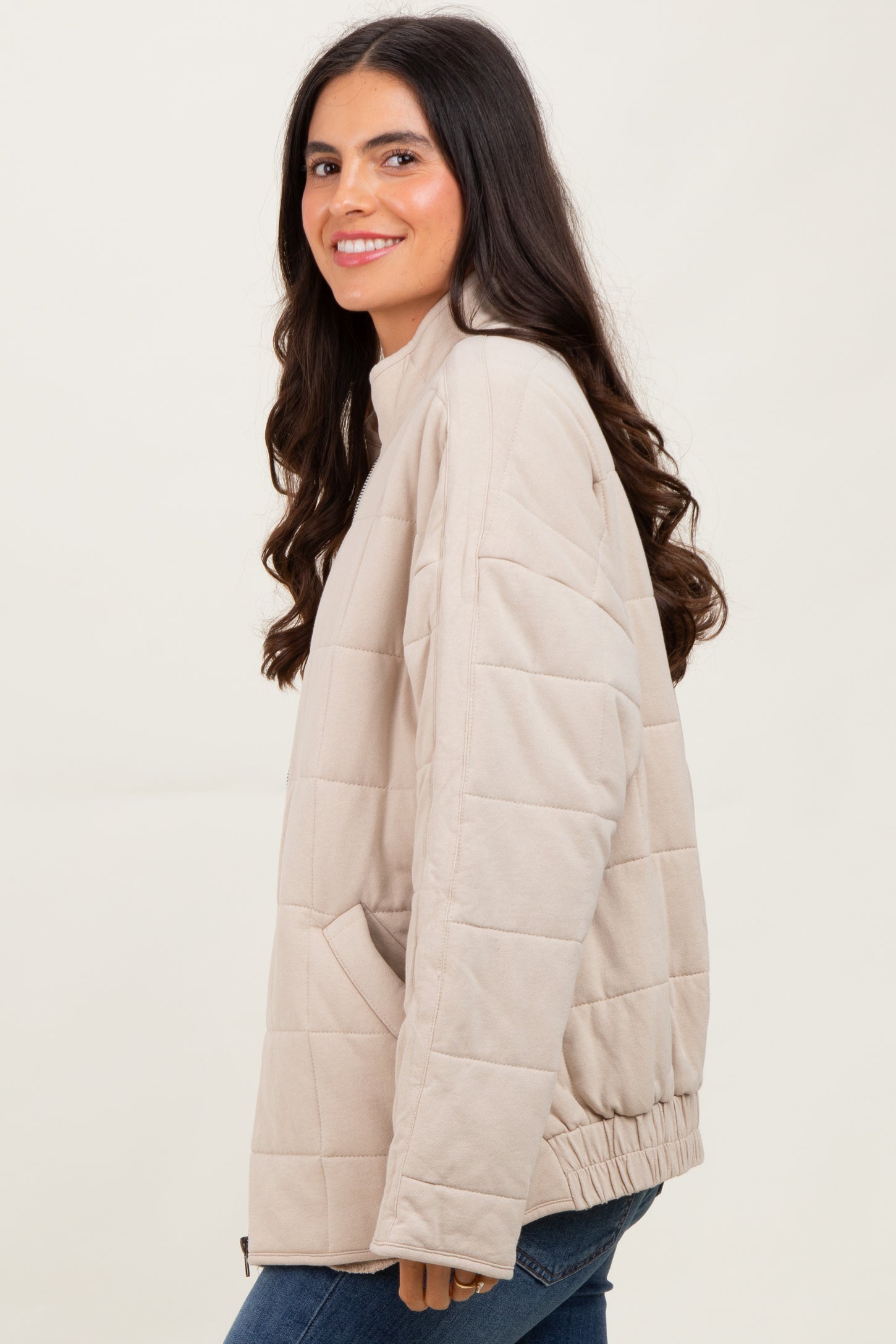 Cream Quilted Oversized Jacket