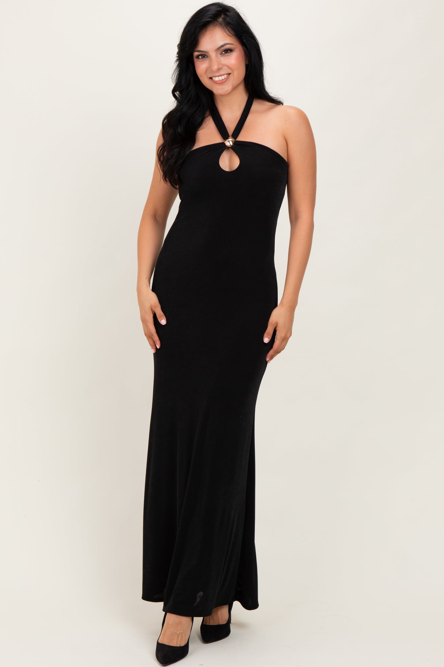 Black Halter Pendant Maxi Dress
