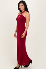 Burgundy Halter Pendant Maxi Dress