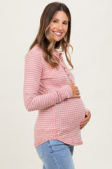 Pink Mixed Print Maternity Henley Long Sleeve Top