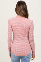Pink Mixed Print Maternity Henley Long Sleeve Top