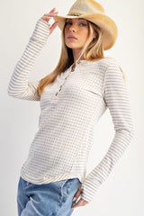 Cream Mixed Print Maternity Henley Long Sleeve Top