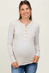 Cream Mixed Print Maternity Henley Long Sleeve Top