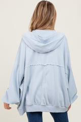 Light Blue Solid Terry Long Dolam Sleeve Vintage Maternity Hoodie