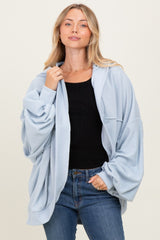 Light Blue Solid Terry Long Dolam Sleeve Vintage Maternity Hoodie