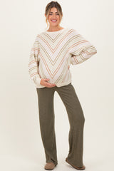 Beige Multi Crew Neck Striped Long Sleeve Maternity Sweater