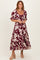 Burgundy Floral Short Sleeve Square Neck Tiered Maxi Dress