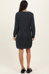 Black Two Tone Cable Knit Mini Sweater Dress