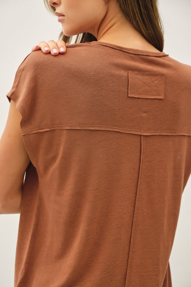 Dark Camel V-Neck Top
