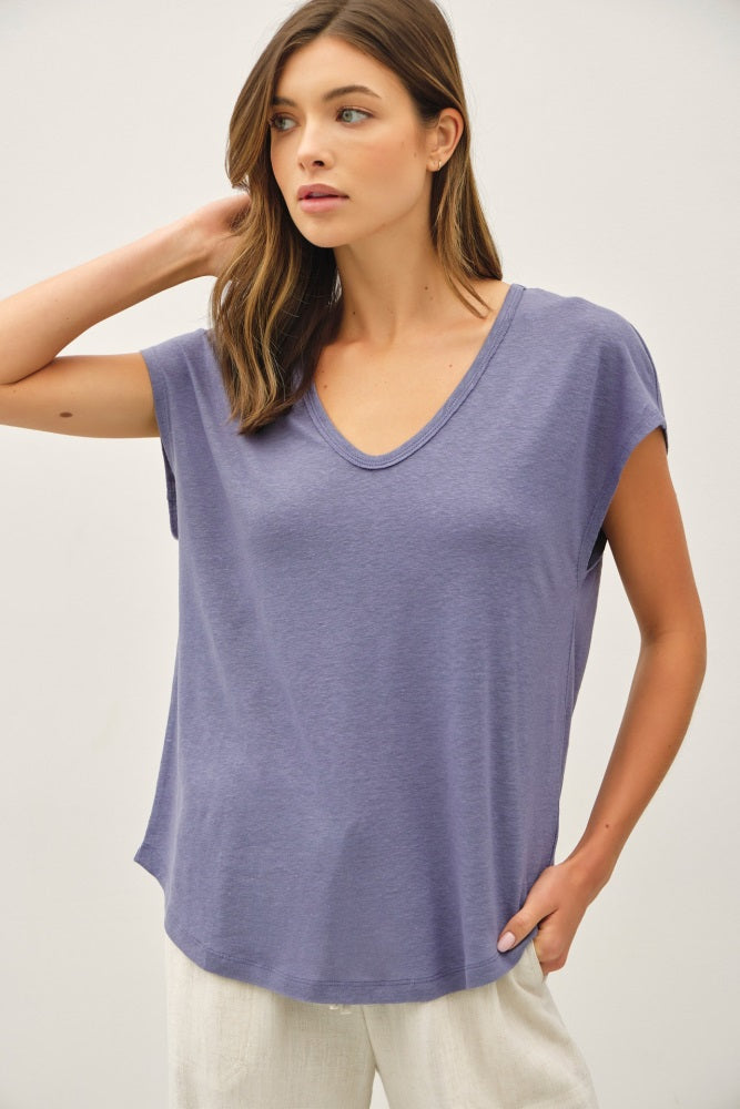 Light Navy V-Neck Top