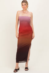 Mauve Ombre Mesh Strapless Maxi Dress