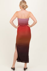 Mauve Ombre Mesh Strapless Maxi Dress