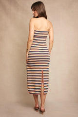 Multicolor Striped Knit Strapless Midi Dress