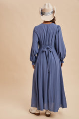 Blue Lace Detail Button Down Maxi Dress