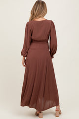 Brown Lace Detail Button Down Maternity Maxi Dress