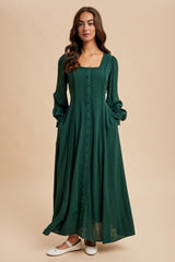 Forest Green Lace Detail Button Down Maxi Dress