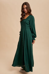 Forest Green Lace Detail Button Down Maxi Dress