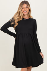 Black Textured Rib Long Sleeve Maternity Dress