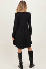Black Textured Rib Long Sleeve Maternity Dress