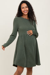Olive Textured Rib Long Sleeve Maternity Dress