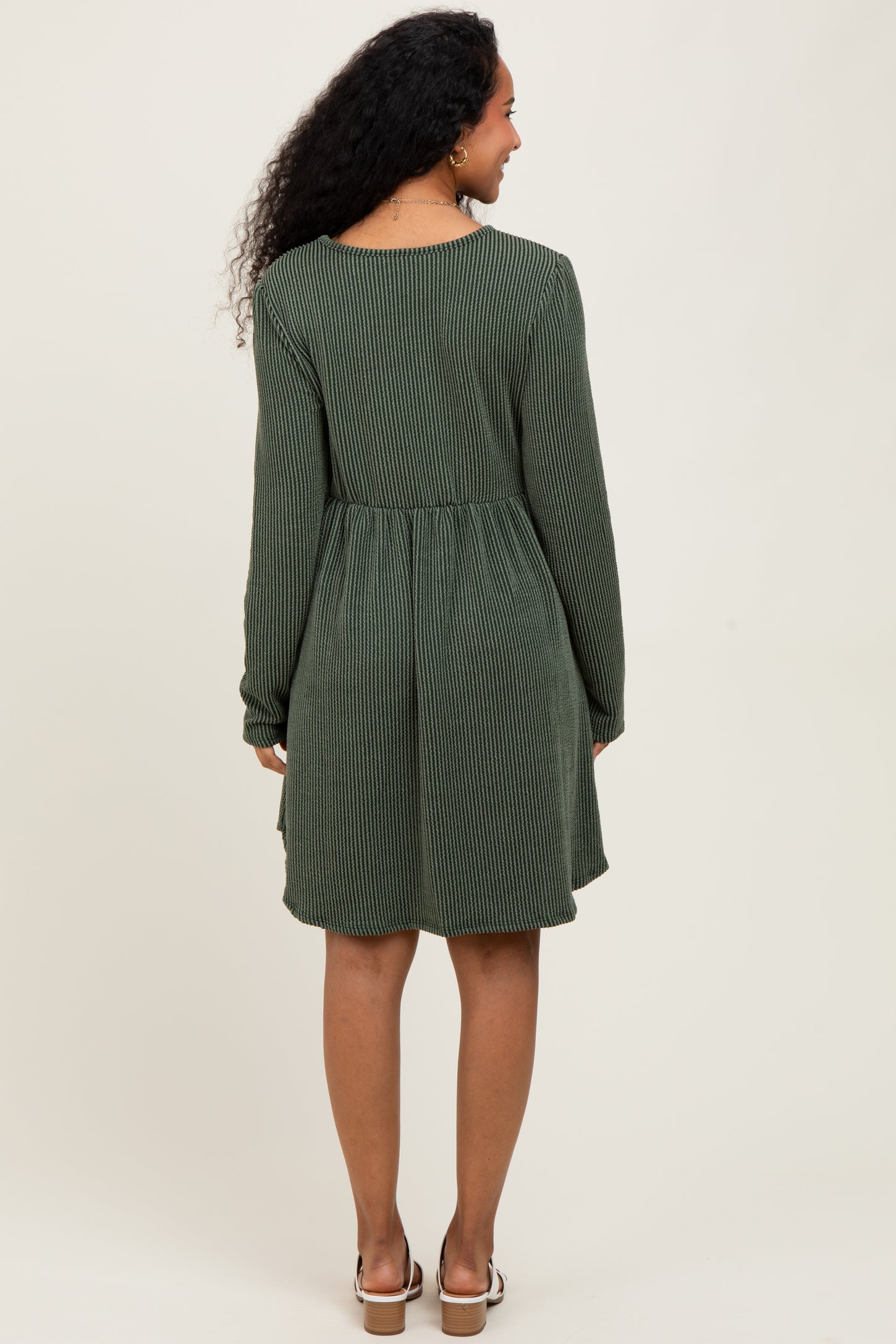 Olive Textured Rib Long Sleeve Maternity Dress
