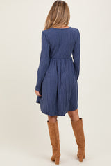 Navy Textured Rib Long Sleeve Maternity Dress