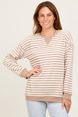 Mocha Contrast Rib Long Sleeve Maternity Pullover Top