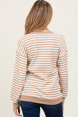 Mocha Contrast Rib Long Sleeve Maternity Pullover Top