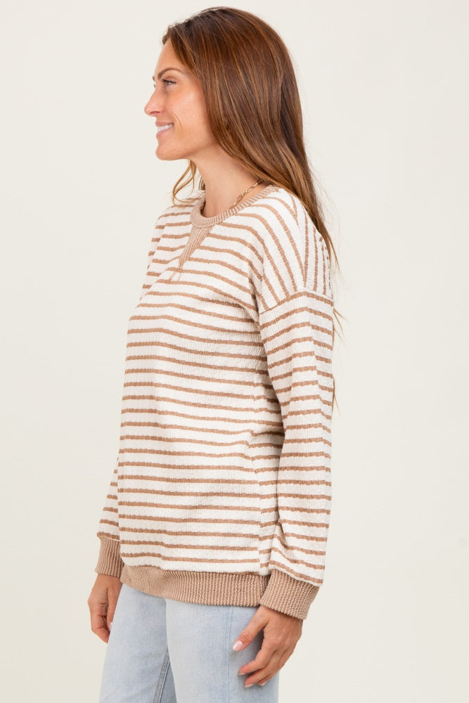 Mocha Contrast Rib Long Sleeve Pullover Top
