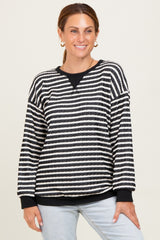 Black Contrast Rib Long Sleeve Maternity Pullover Top