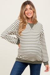 Olive Contrast Rib Long Sleeve Maternity Pullover Top