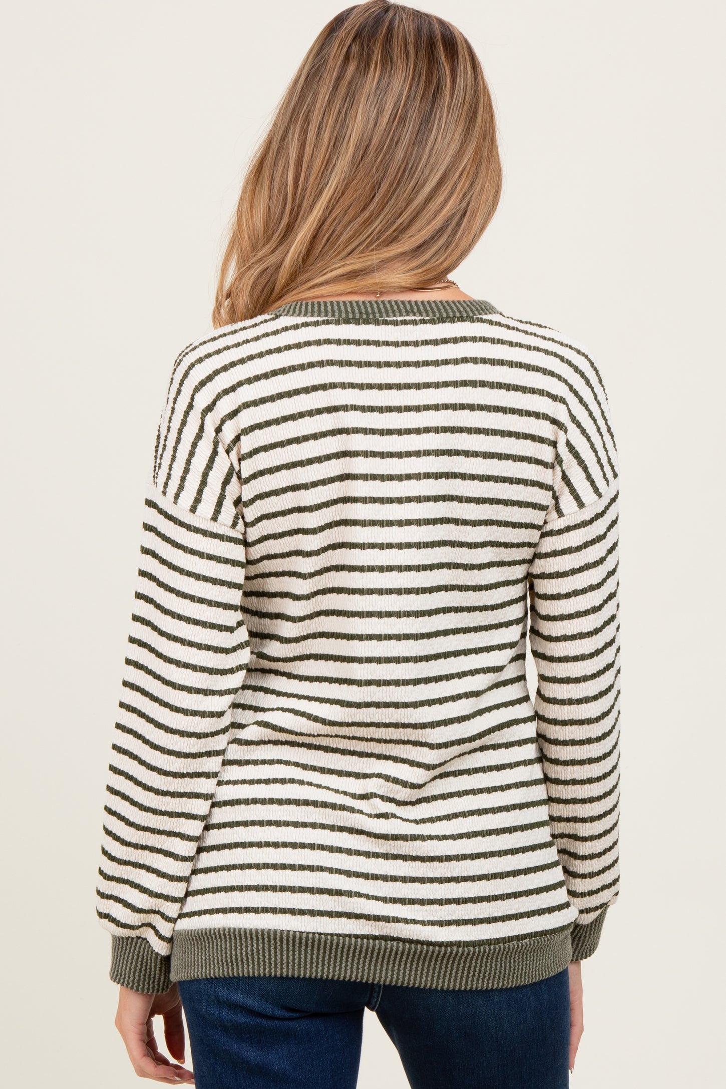 Olive Contrast Rib Long Sleeve Maternity Pullover Top