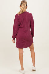 Burgundy Rib Knit Long Sleeve Maternity Dress