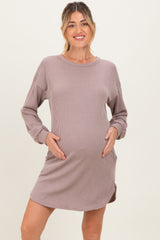 Taupe Rib Knit Long Sleeve Maternity Dress