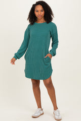 Forest Green Rib Knit Long Sleeve Dress