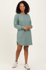 Light Olive Rib Knit Long Sleeve Maternity Dress