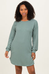 Light Olive Rib Knit Long Sleeve Dress