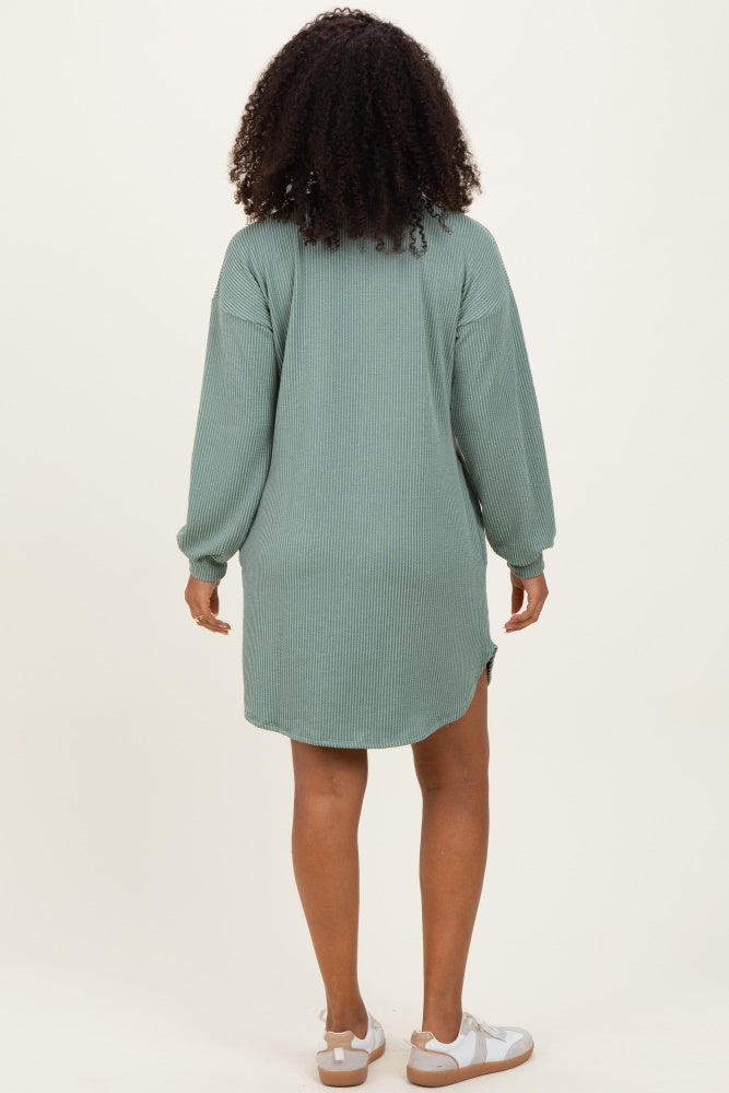 Light Olive Rib Knit Long Sleeve Dress