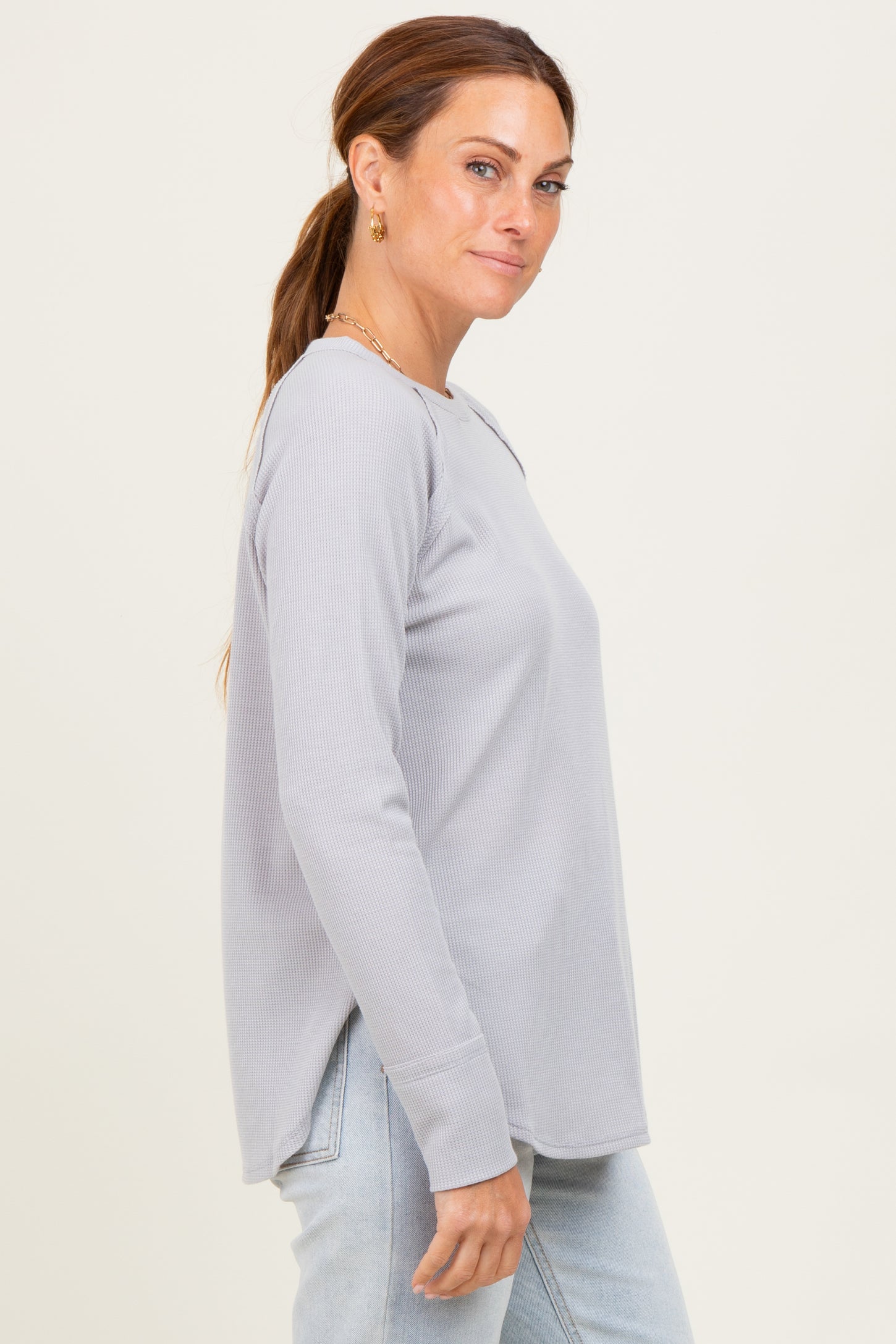 Light Grey Baby Waffle Knit Long Sleeve Top