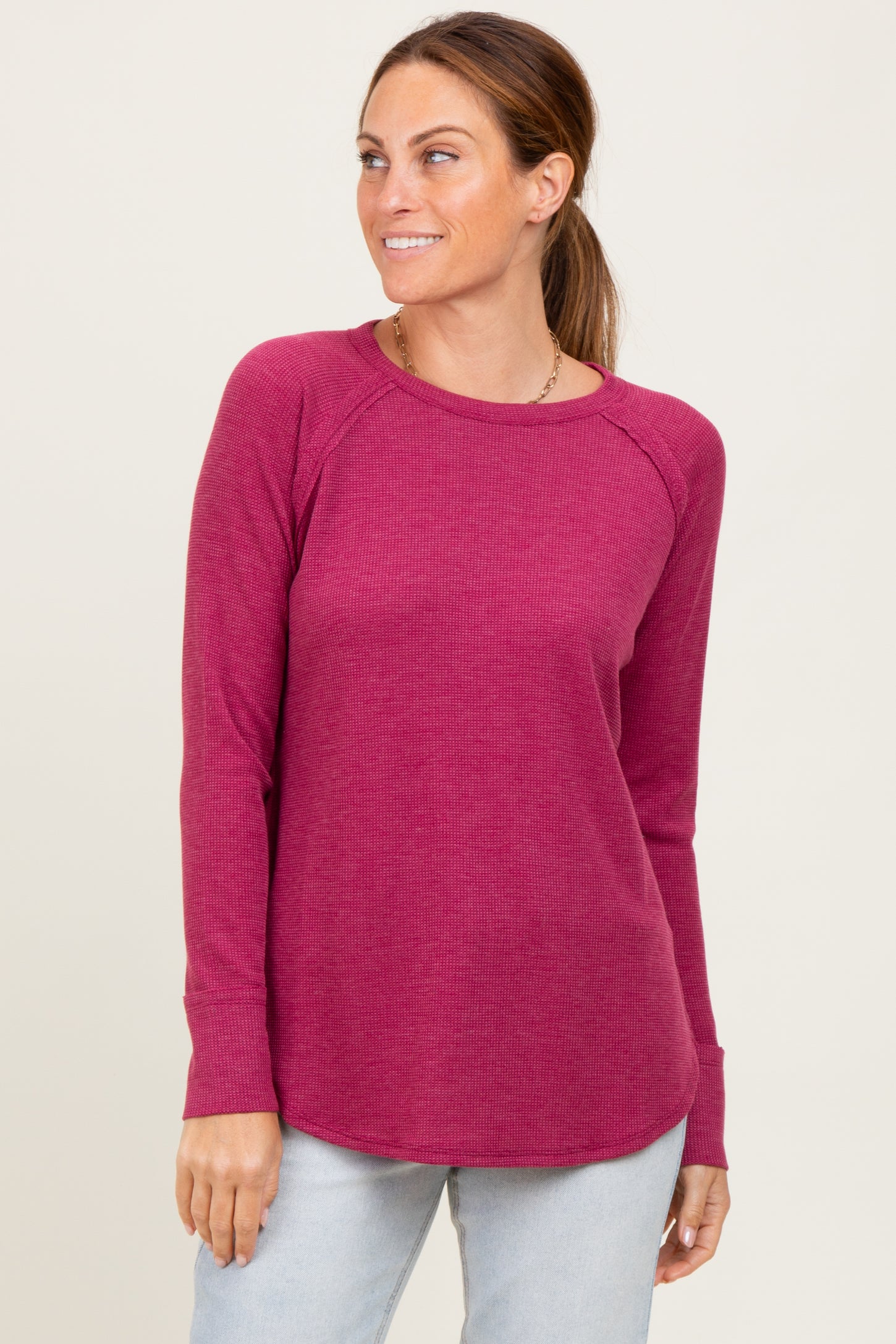 Burgundy Baby Waffle Knit Long Sleeve Top